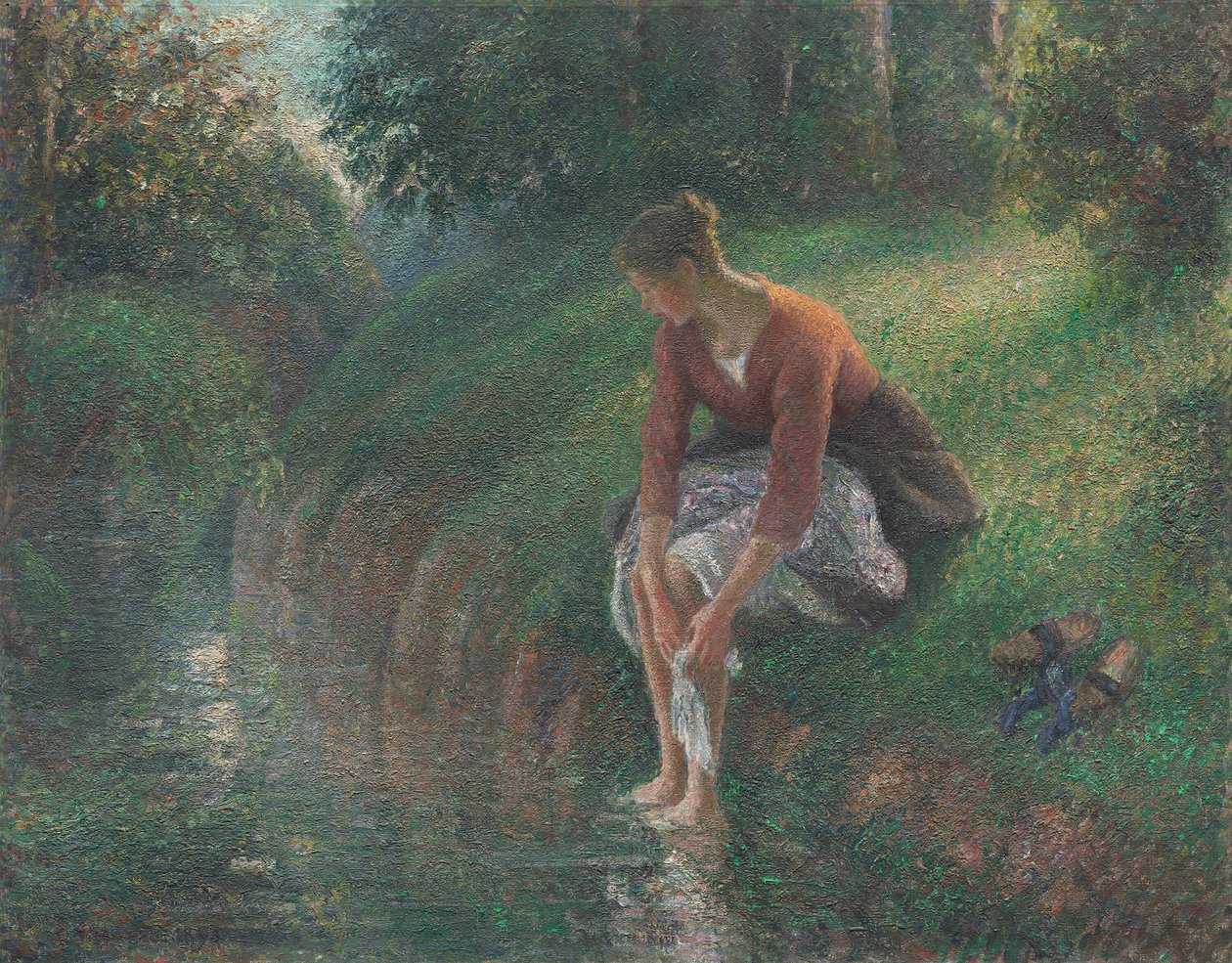 Kvinne som bader føttene i en bekk, 189495. av Camille Pissarro