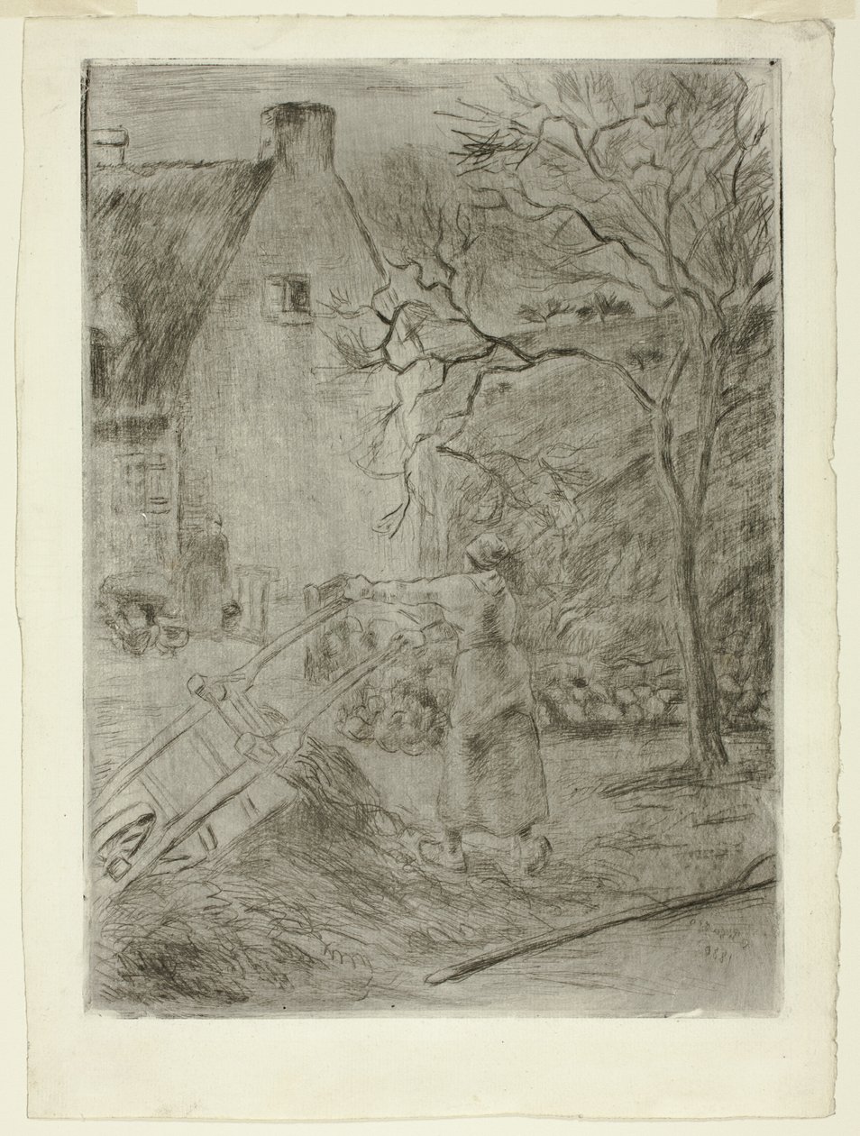 Kvinne som tømmer en trillebår av Camille Pissarro