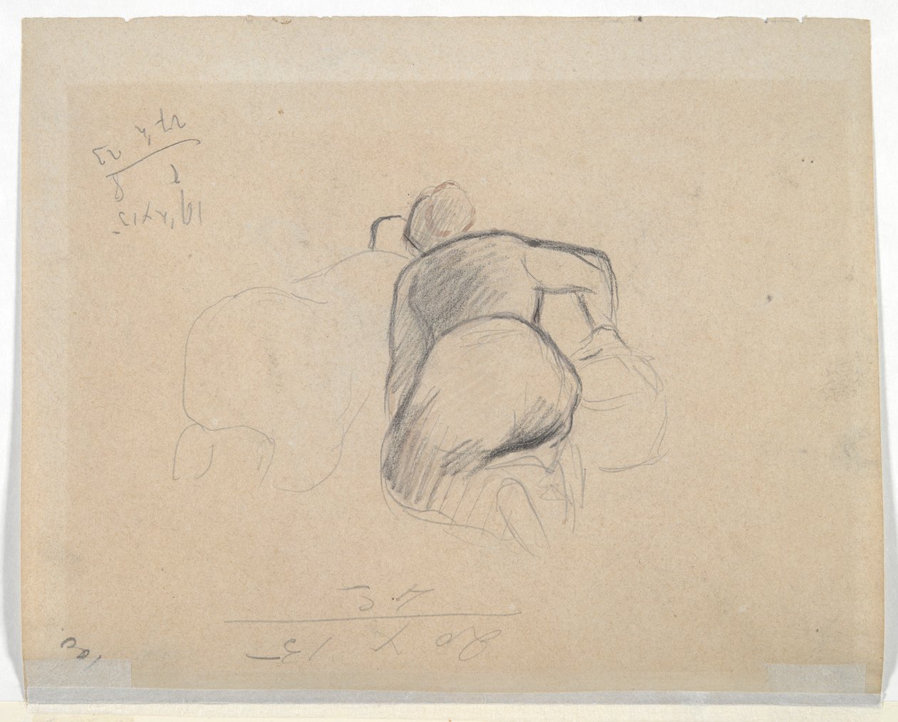 Kvinne på kne (rekto); To gårdskvinner som kneler (verso) av Camille Pissarro