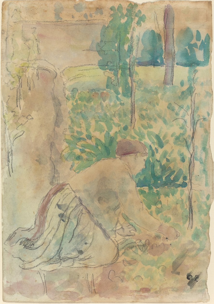 Kvinne som jobber i en hage av Camille Pissarro