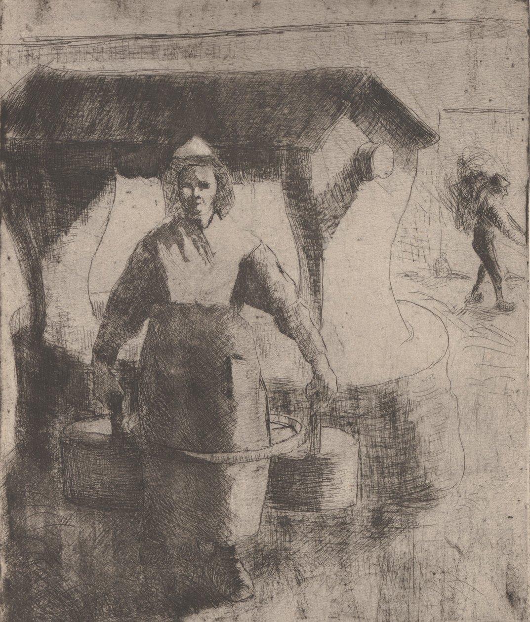 Kvinne ved en brønn, 1891. av Camille Pissarro
