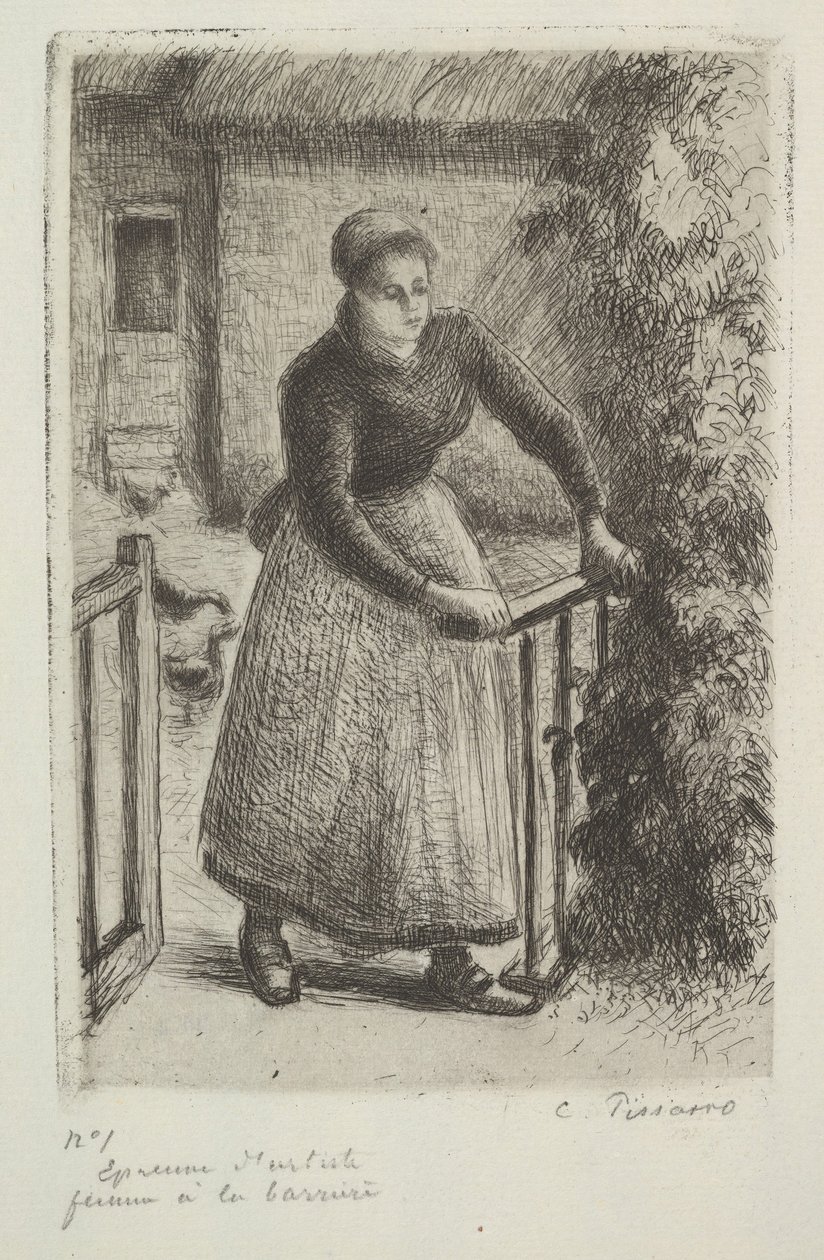 Kvinne ved porten, 1889. av Camille Jacob Pissarro