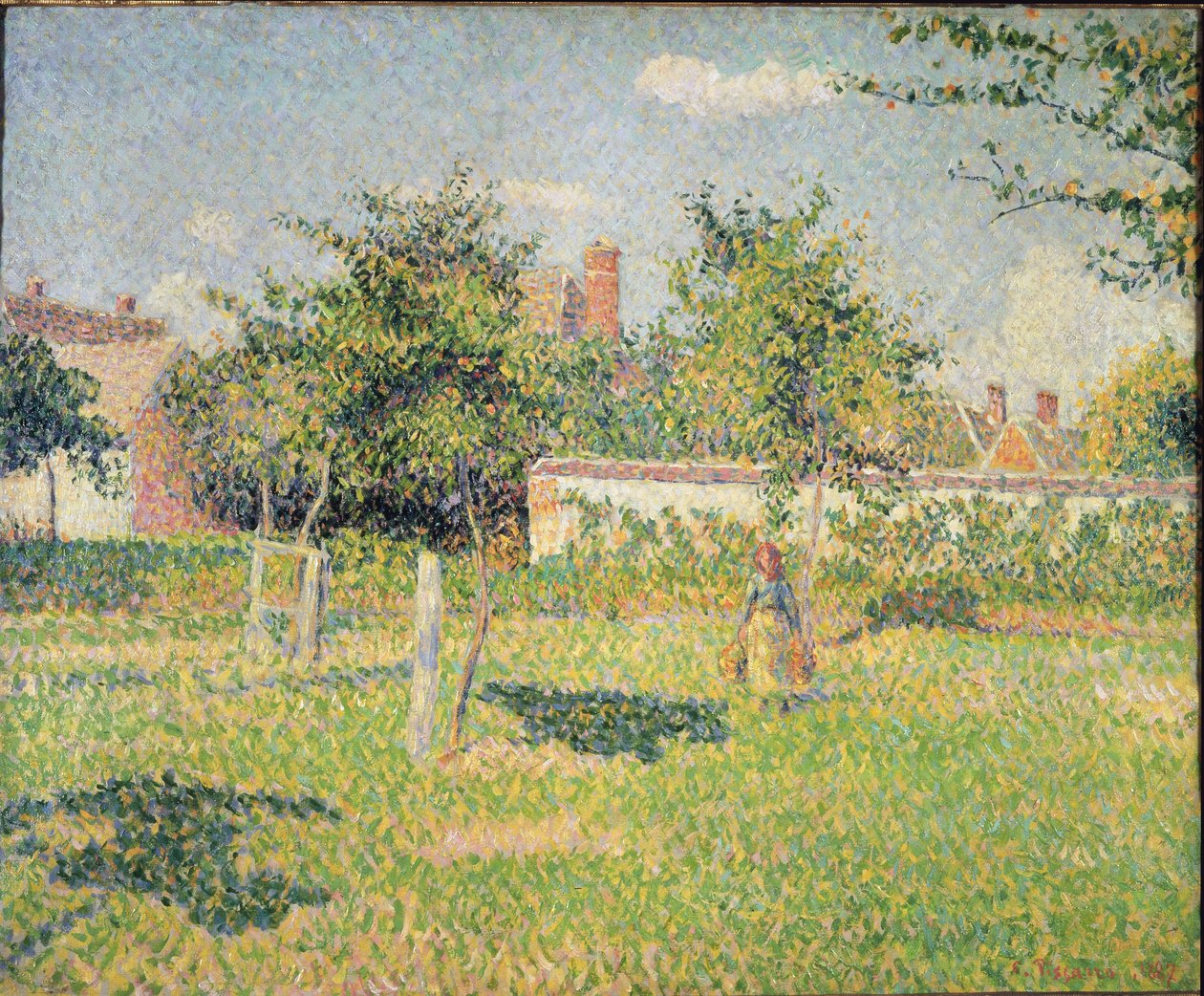 Kvinne i en eng på Eragny (eller vårsol i Eragny-engen - olje på lerret av Camille Jacob Pissarro