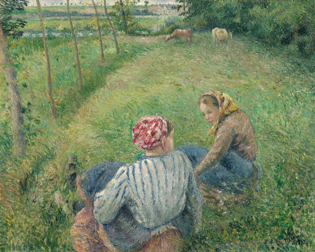 Unge bondepiker hviler på markene nær Pontoise, 1882. av Camille Pissarro
