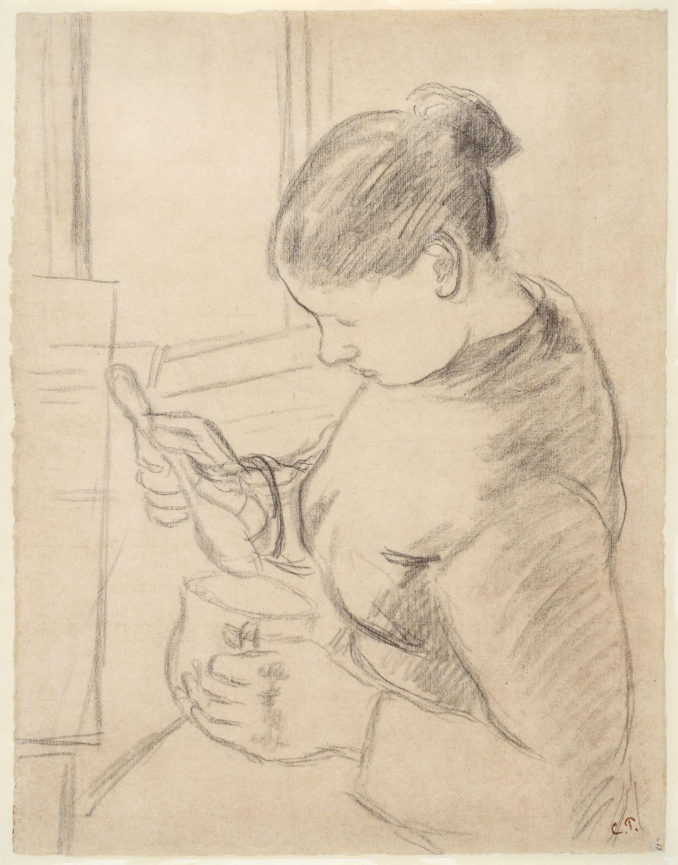 Ung bonde som har kaffen hennes av Camille Pissarro