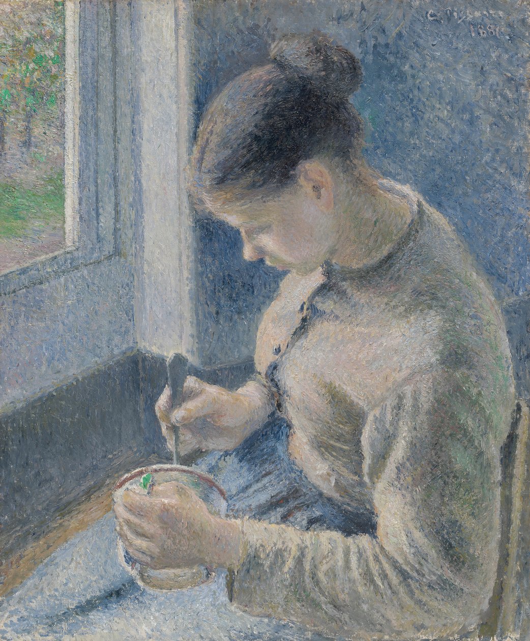 Ung bonde som drikker kaffe, 1881. av Camille Pissarro