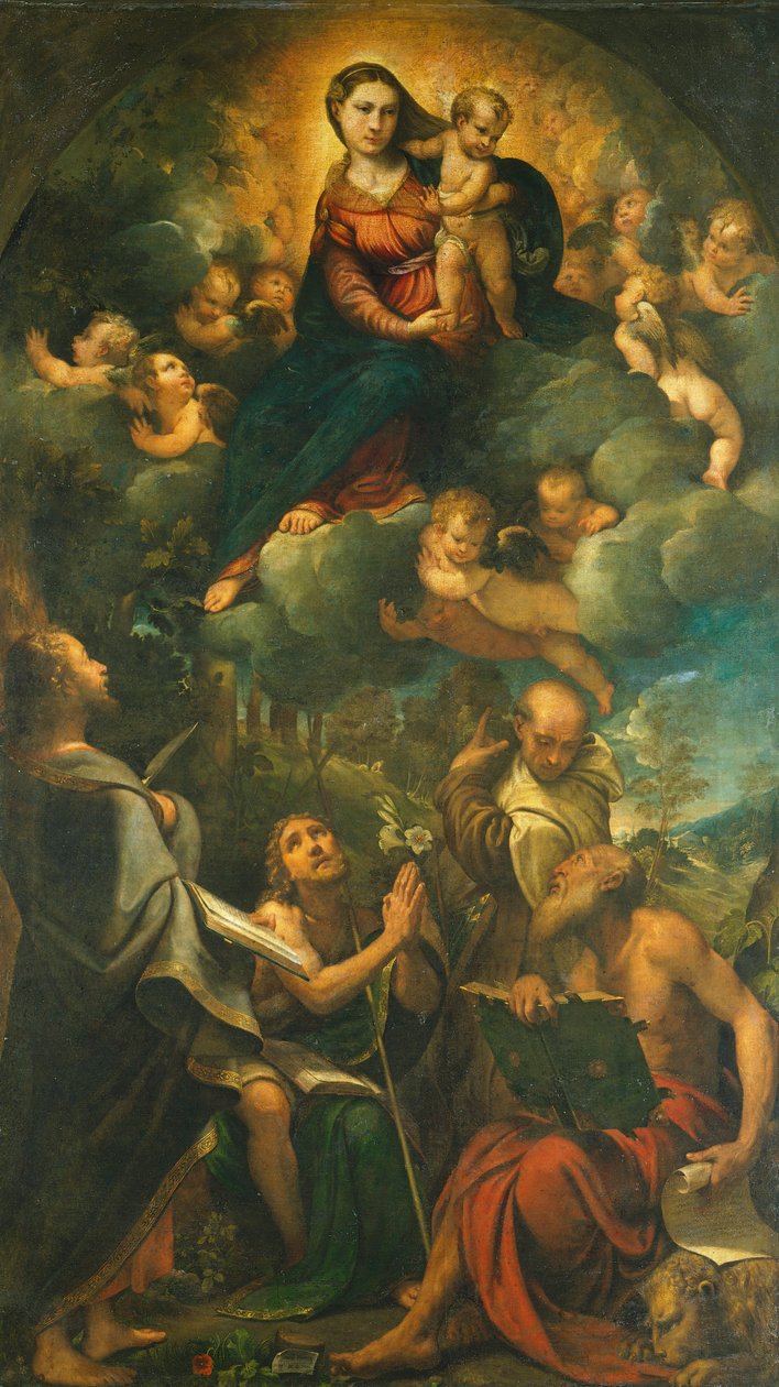 Madonna in Glory, eller Madonna med barn og hellige av Camillo Boccaccino