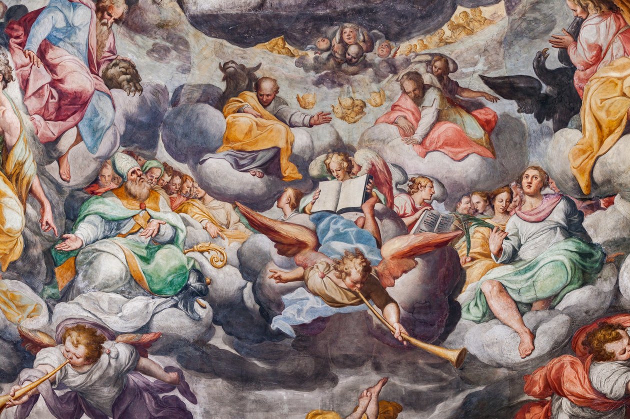 Engler som spiller musikk, detalj av den siste dommen (fresco) av Camillo Procaccini