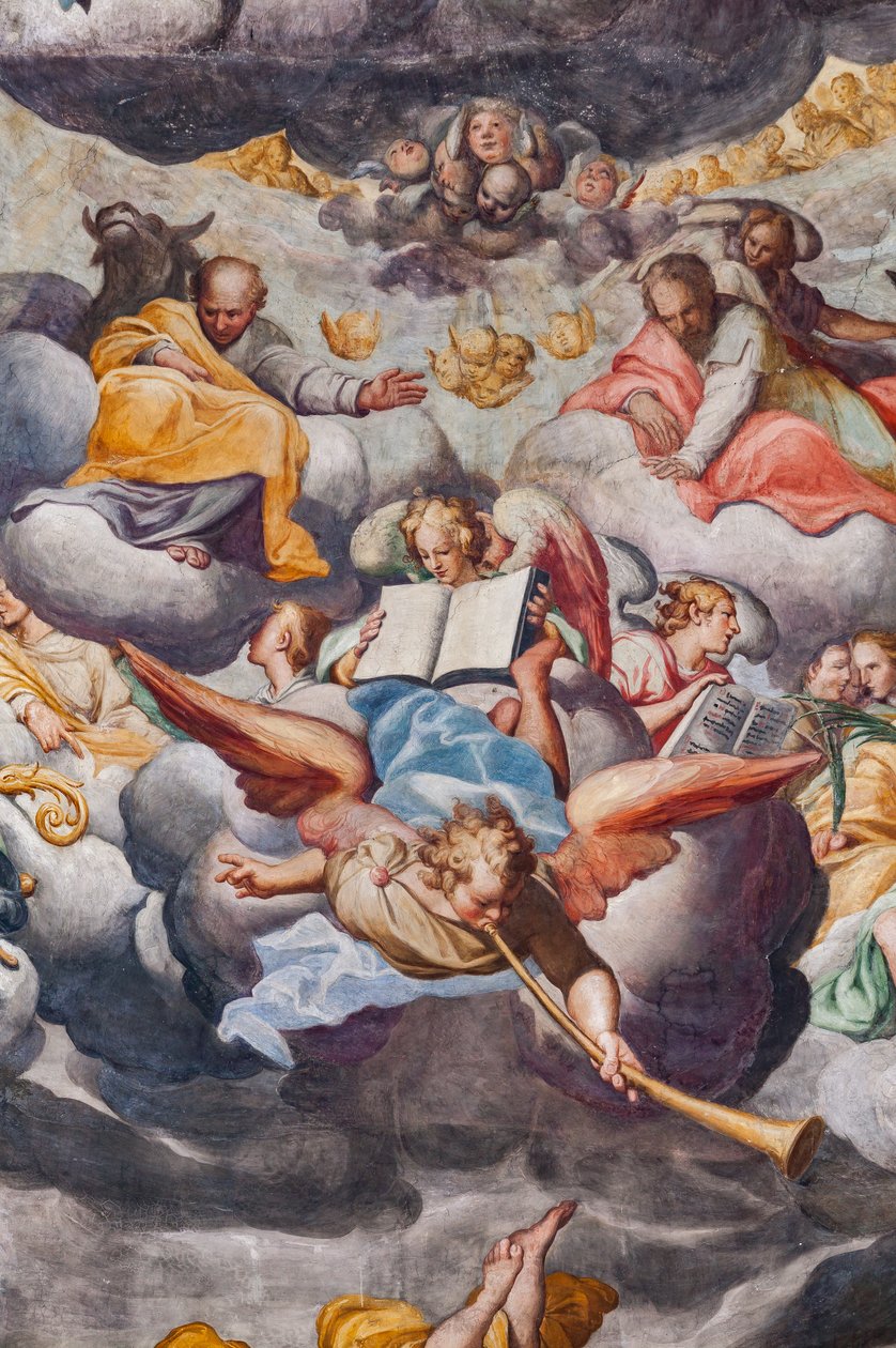 Engler som spiller musikk, detalj av den siste dommen (fresco) av Camillo Procaccini