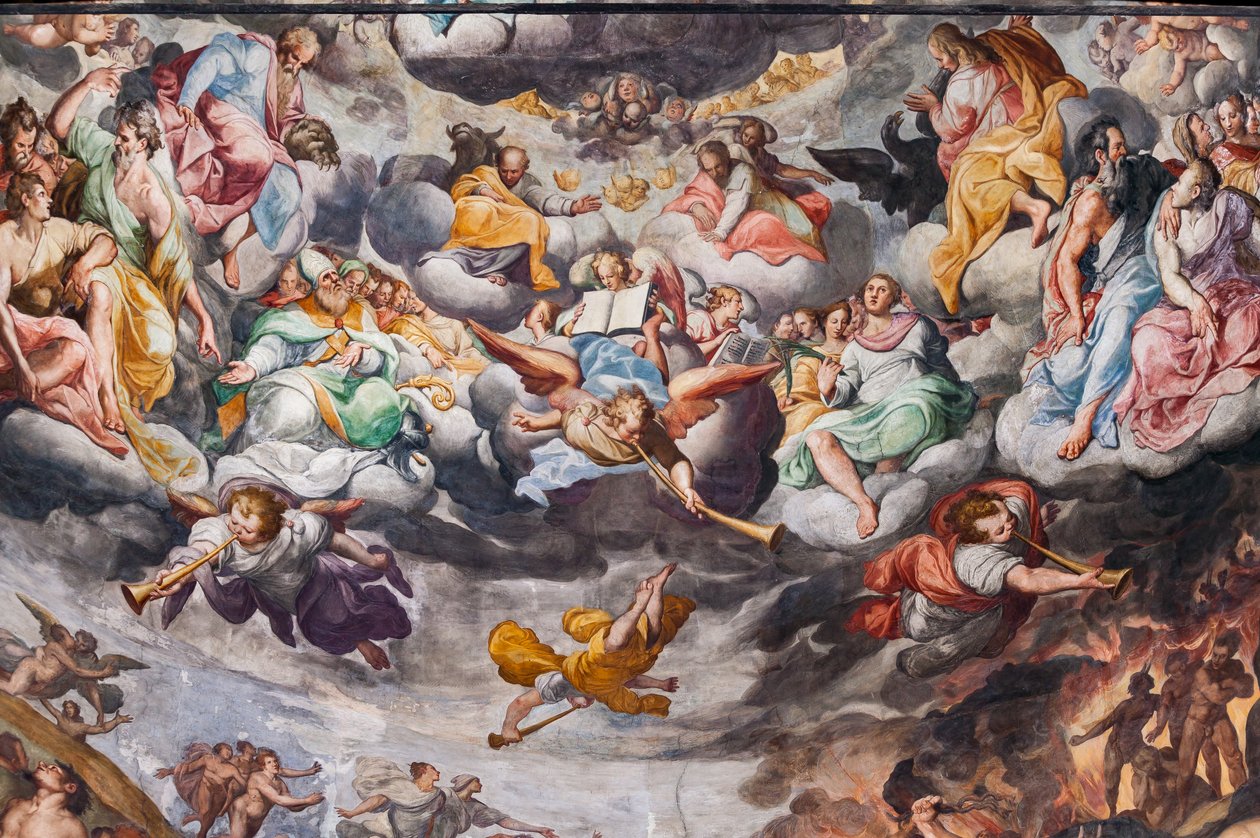 Engler som spiller musikk, detalj av den siste dommen (fresco) av Camillo Procaccini