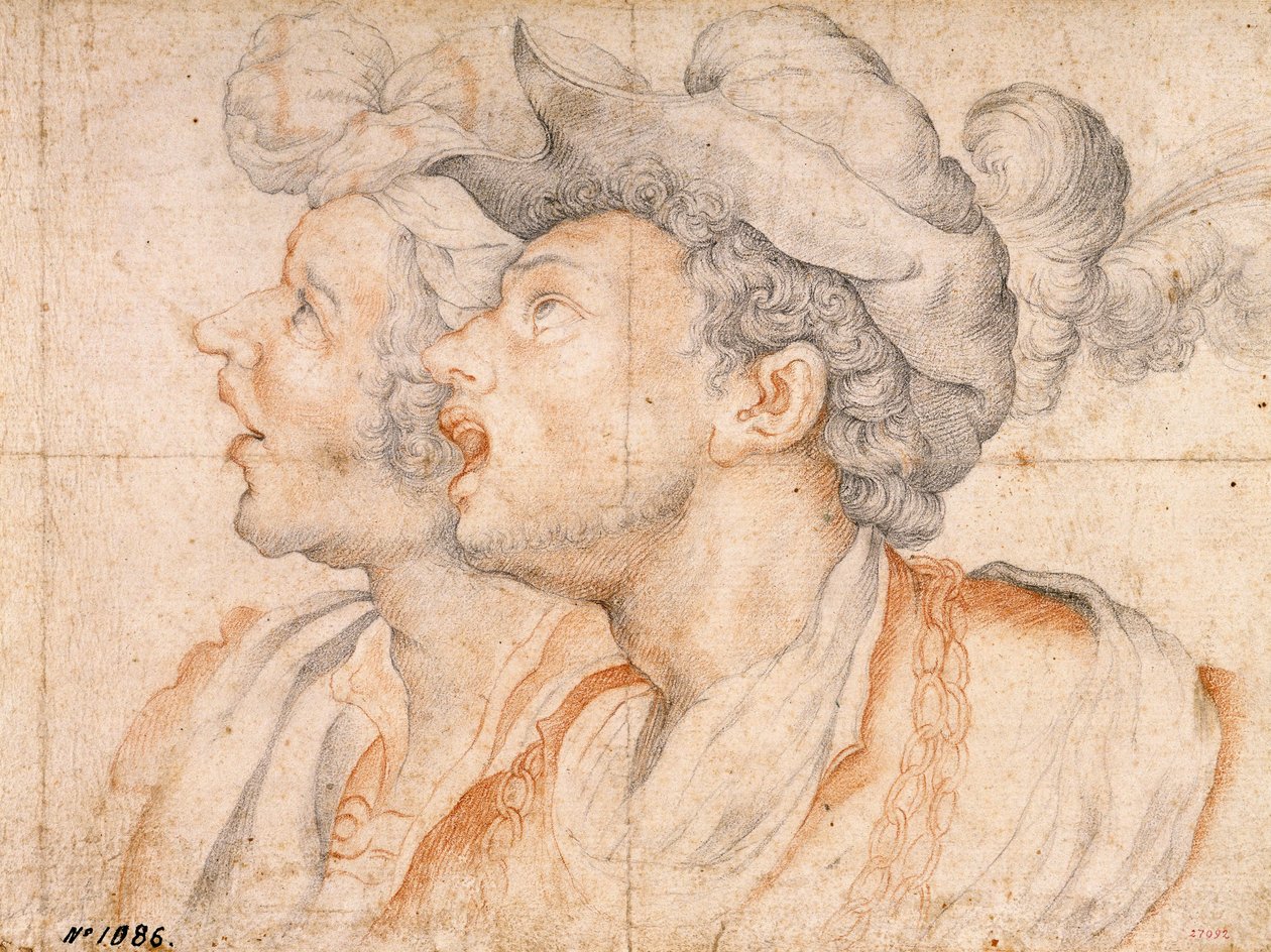 To ungdomshoder - Verk av Camillo Procaccini (1561-1629), rødt kritt og kritt på papir (20x27,2 cm), ca 1590 - To ungdomshoder, rødt kritt og kritt på papir av Camillo Procaccini, ca 1590 - Museu Nacional of Art of Catalunya, Barcelona av Camillo Procaccini