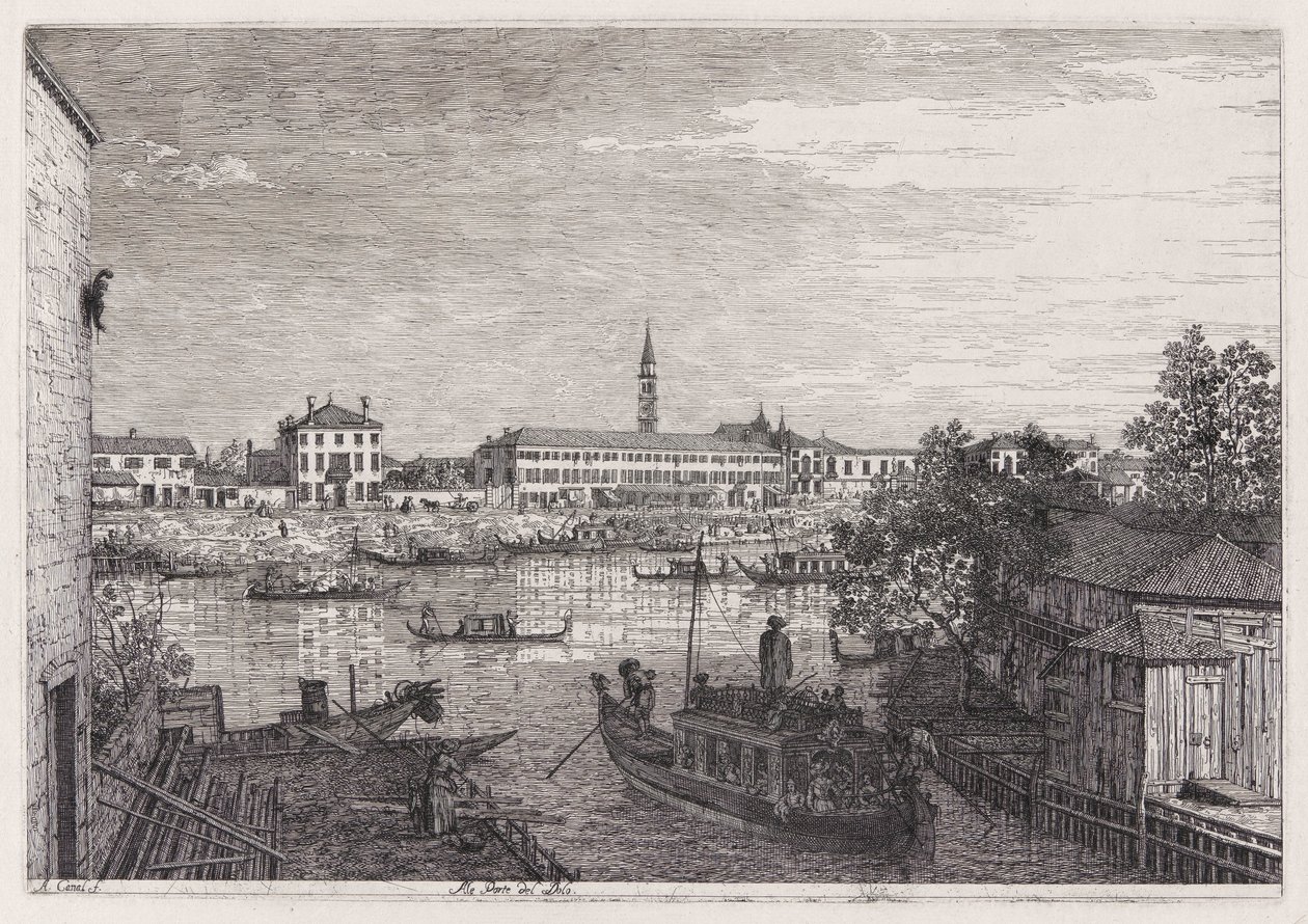 Ale Porte del Dolo (At the Locks of Dolo), fra serien Vedute (Views) av Canaletto (Giovanni Antonio Canal)