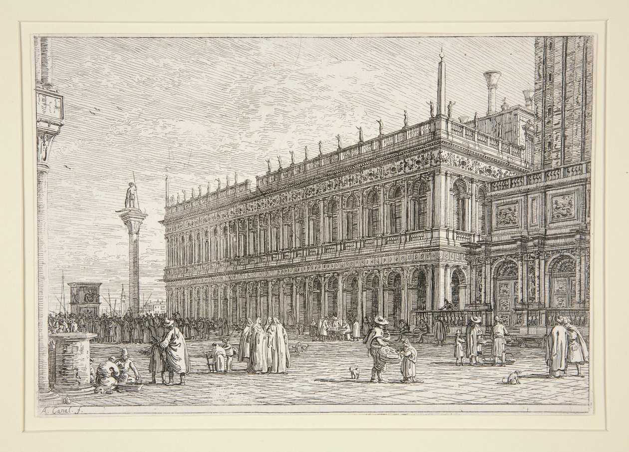 Bokbutikken. V., fra serien Vedute (Views) av Canaletto (Giovanni Antonio Canal)