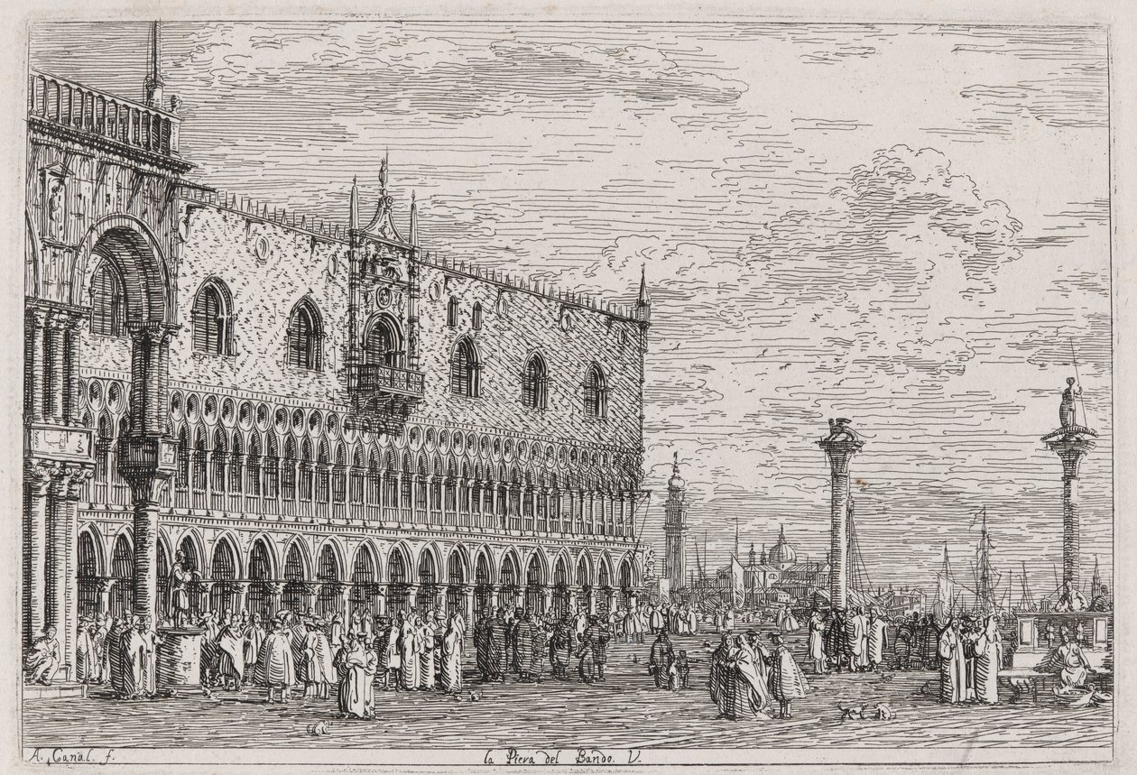 Piera del Bando. V. (The Piera del Bando. V [enice]), fra serien Vedute (Views) av Canaletto (Giovanni Antonio Canal)