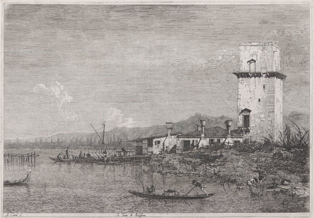 The Tower of Malghera, fra serien Vedute (Views) av Canaletto (Giovanni Antonio Canal)