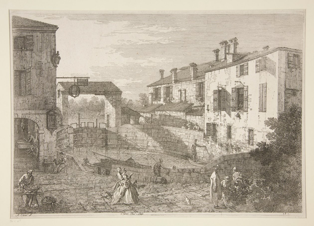 Le Porte del Dolo (The Locks of Dolo), fra serien Vedute (Views) av Canaletto (Giovanni Antonio Canal)