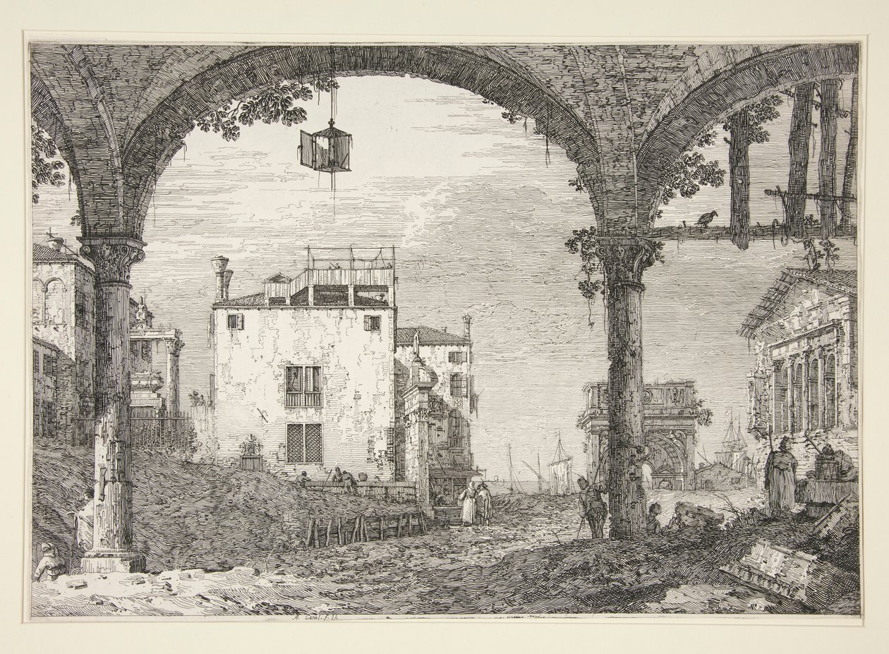 Le Portique a la lanterne (Portikoen med lykten), fra serien Vedute (Views) av Canaletto (Giovanni Antonio Canal)