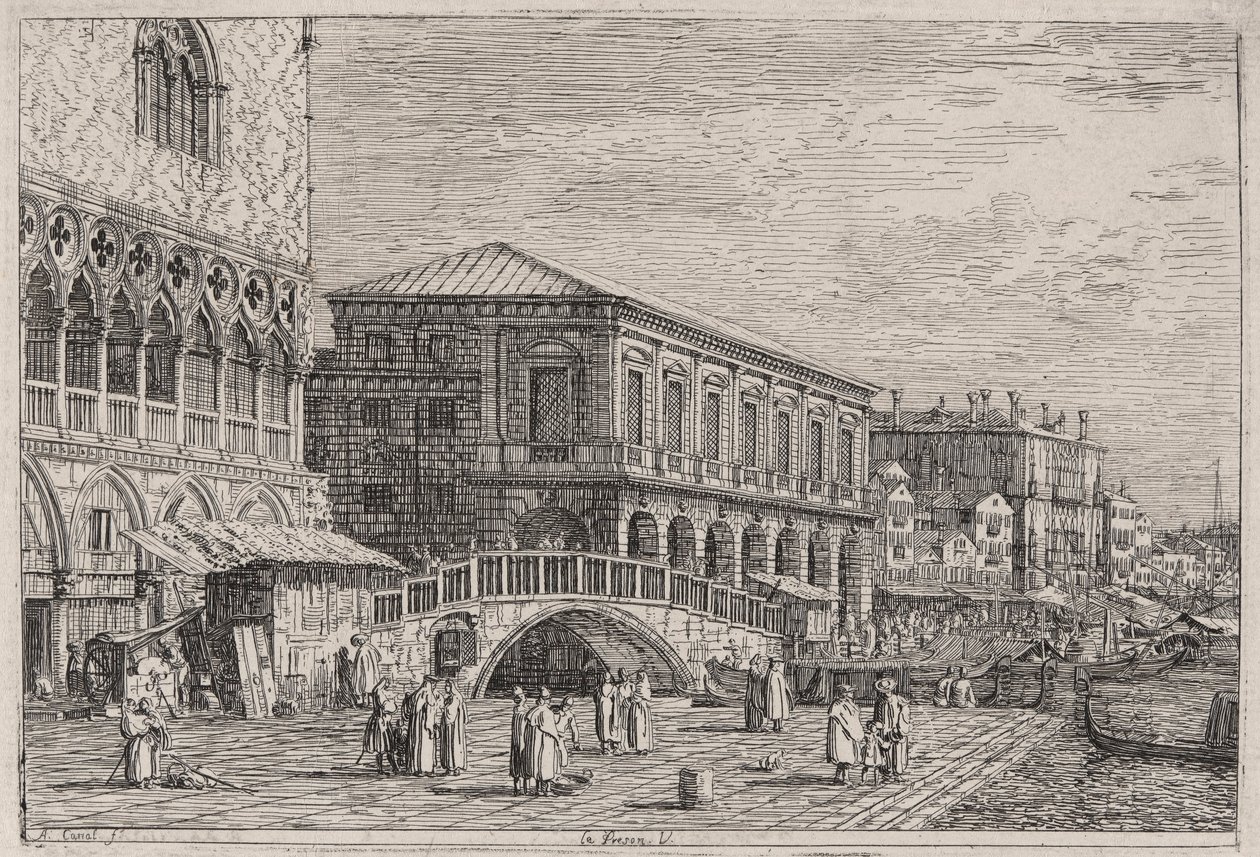 Le Preston. V. (Fengselet, Venezia]), fra serien Vedute (Views) av Canaletto (Giovanni Antonio Canal)