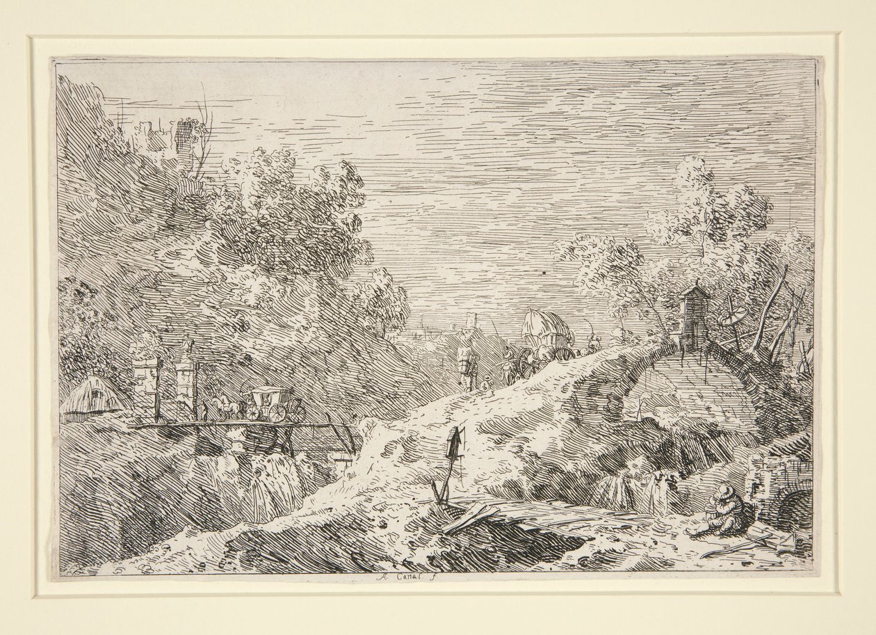 Fjelllandskap med fem broer, fra Vedute (utsikt) av Canaletto (Giovanni Antonio Canal)