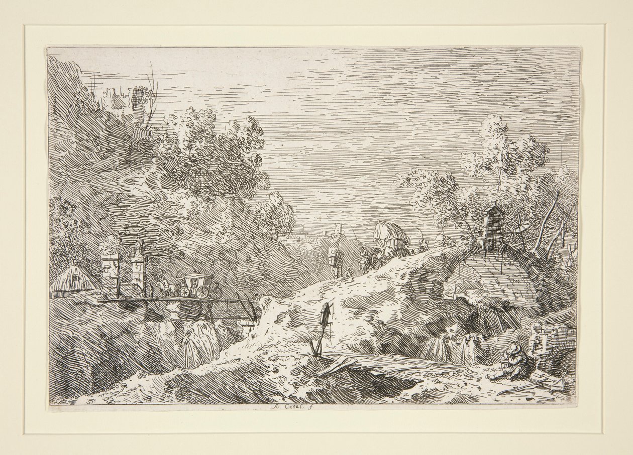 Fjelllandskap med fem broer, fra serien Vedute (Views) av Canaletto (Giovanni Antonio Canal)