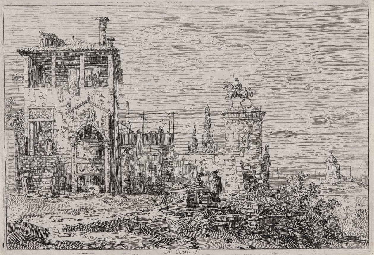 The Equestrian Monument, fra serien Vedute (Views) av Canaletto (Giovanni Antonio Canal)