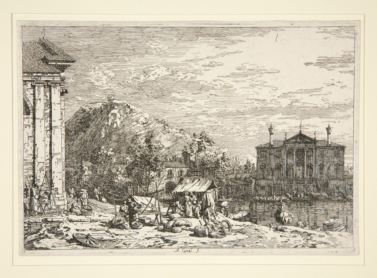 The Market at Dolo, fra serien Vedute (Views) av Canaletto (Giovanni Antonio Canal)