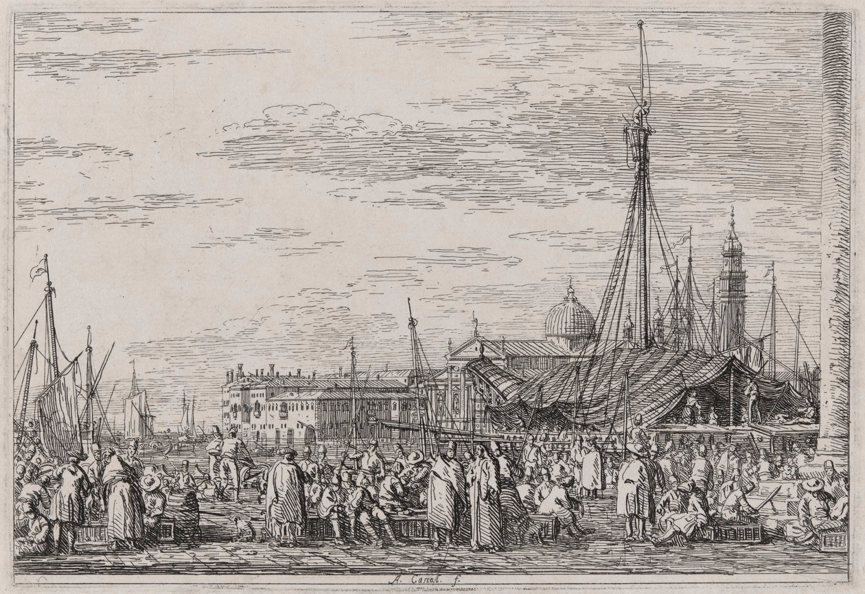 The Market on the Molo, fra serien Vedute (Views) av Canaletto (Giovanni Antonio Canal)