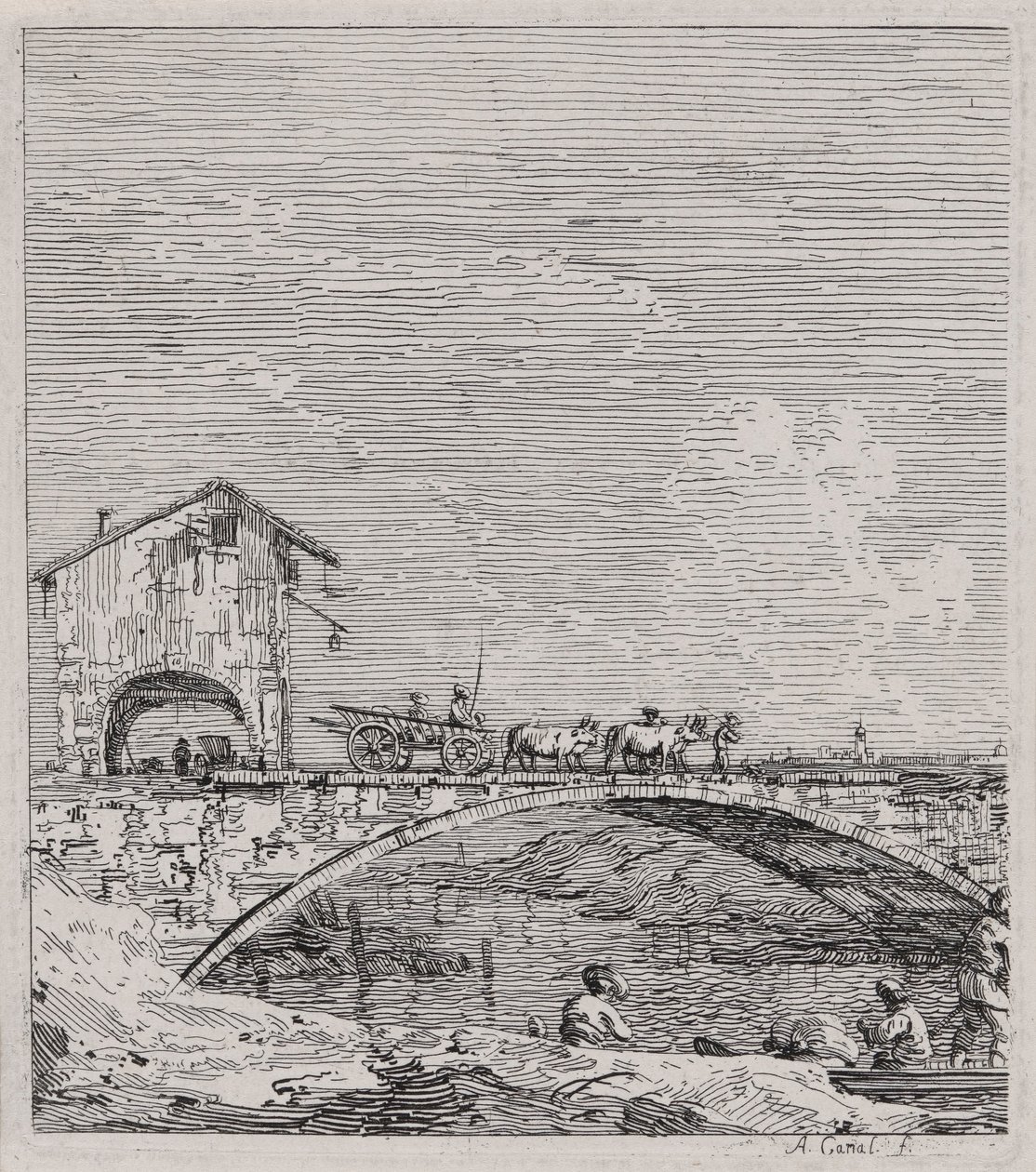 Vognen som passerer over en bro, fra serien Vedute (Views) av Canaletto (Giovanni Antonio Canal)