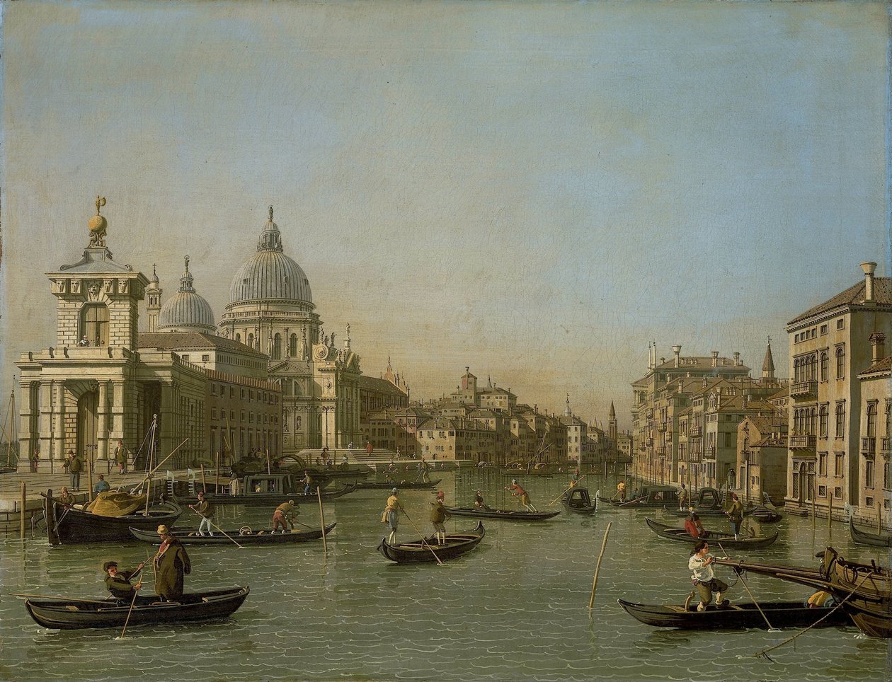 Inngang til Canal Grande nær Punta della Dogana og Santa Maria della Salute av Canaletto (workshop of)