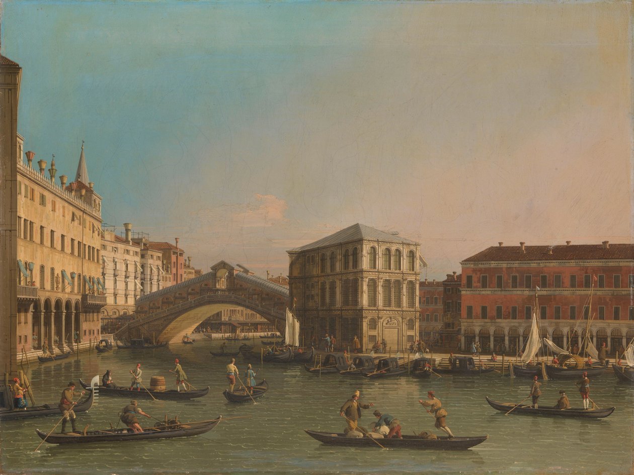 Canal Grande med Rialtobroen og Fondaco dei Tedeschi av Canaletto (workshop of)