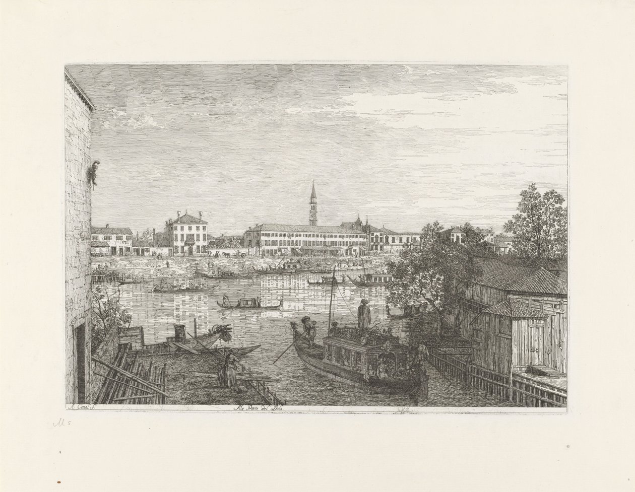 Fortøyningsplass i Dolo All Porte di Dolo (tittel på objekt) Ansikter på eksisterende og oppfunne steder (serietittel) Vedute altre prese da i Luoghi altre ideate av Antonio Canal (serietittel) av Canaletto