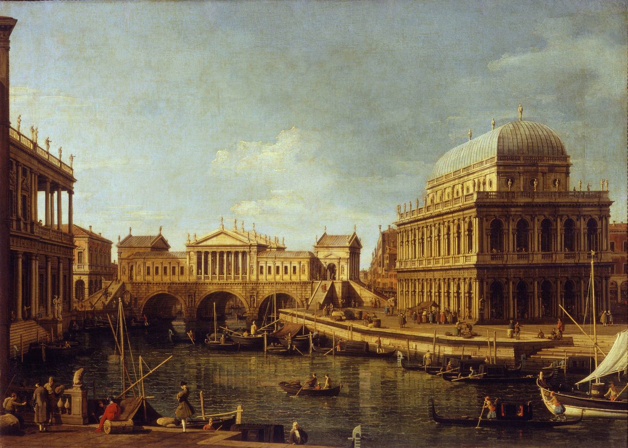 Capriccio med palladiansk arkitektur, 1757-1759 av Canaletto