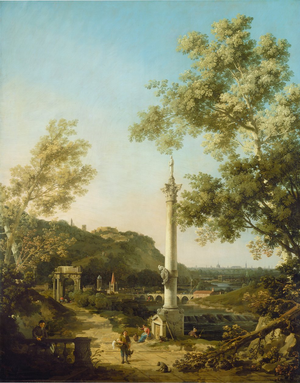 Engelsk landskap Capriccio med en søyle, ca. 1754. av Canaletto
