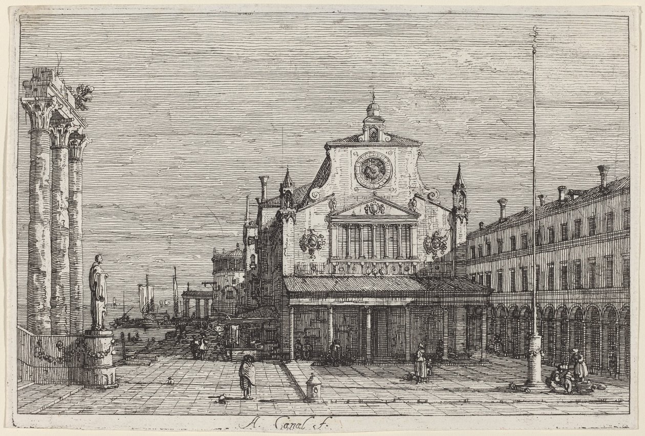 Imaginær utsikt over S. Giacomo di Rialto, ca. 17351746. av Canaletto