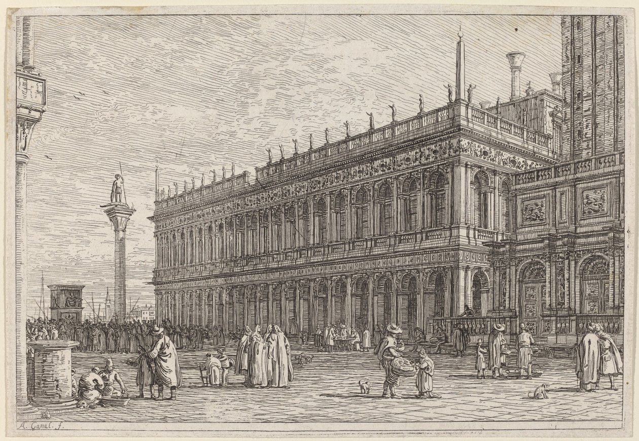 Bokbutikken. V., i eller før 1742. av Canaletto