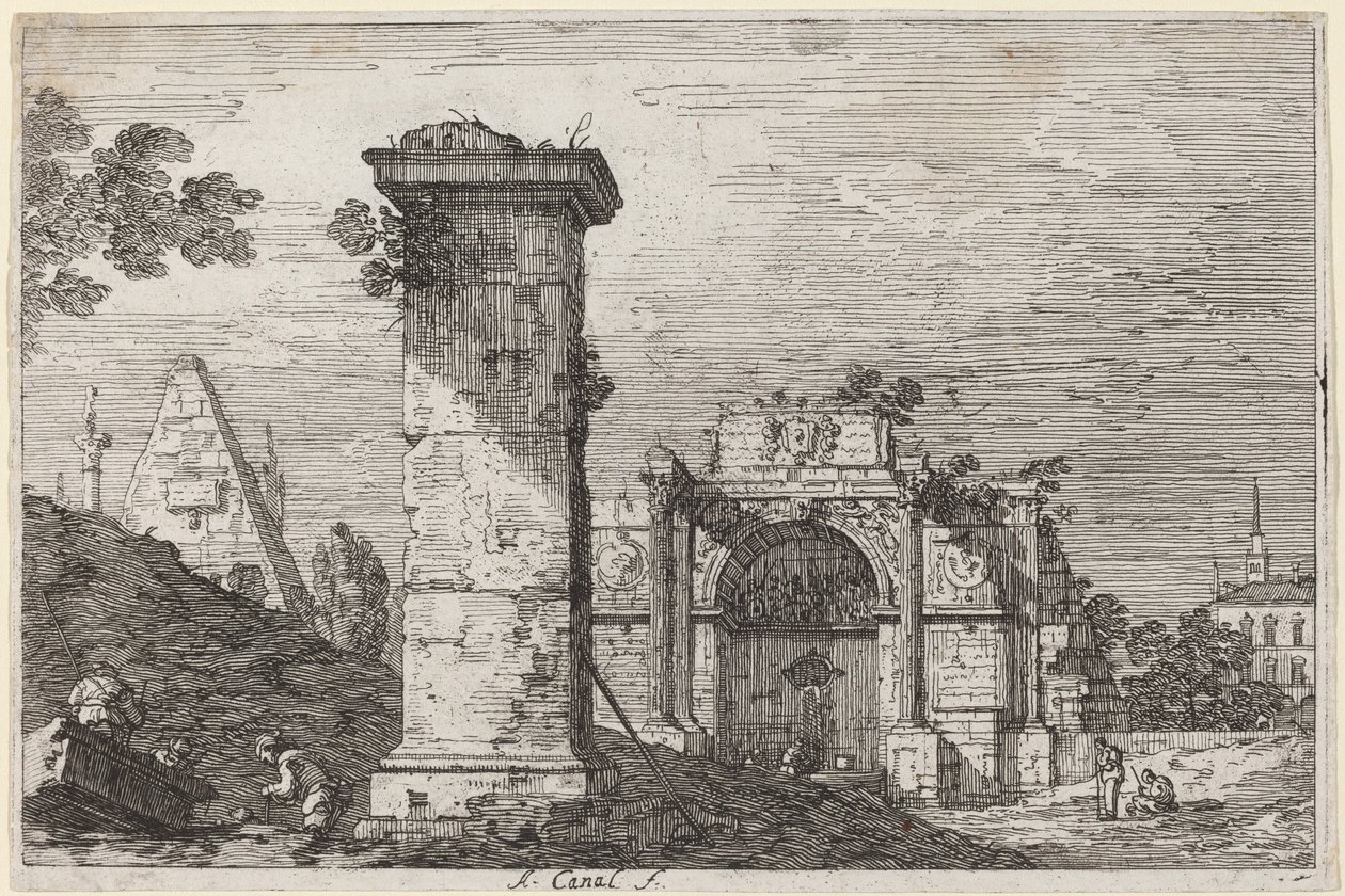 Landskap med ødelagte monumenter, ca. 17351746. av Canaletto