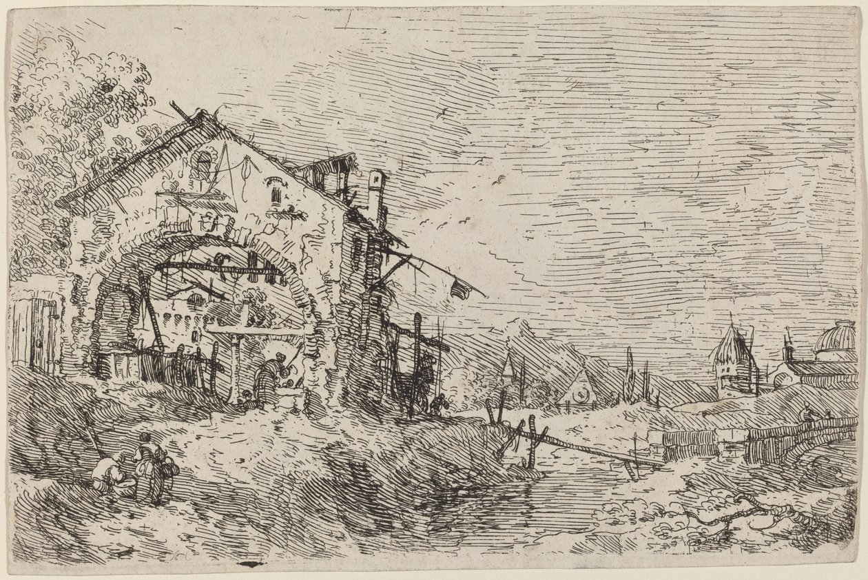 Landskap med en kvinne ved en brønn av Canaletto