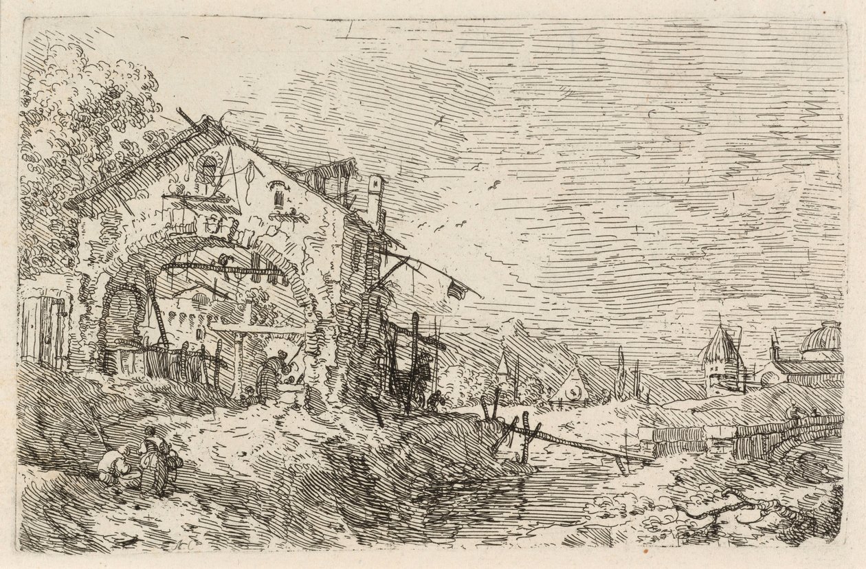 Landskap med en kvinne ved en brønn av Canaletto