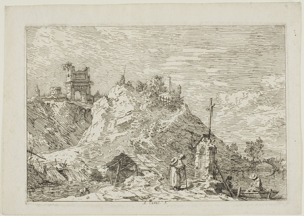 Landskap med Pilegrimen i bønnen, fra Vedute av Canaletto