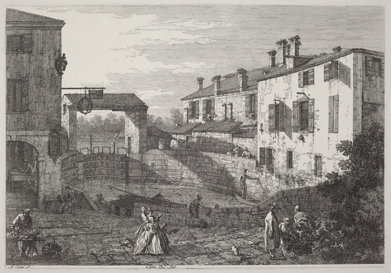Portene i Dolo av Canaletto