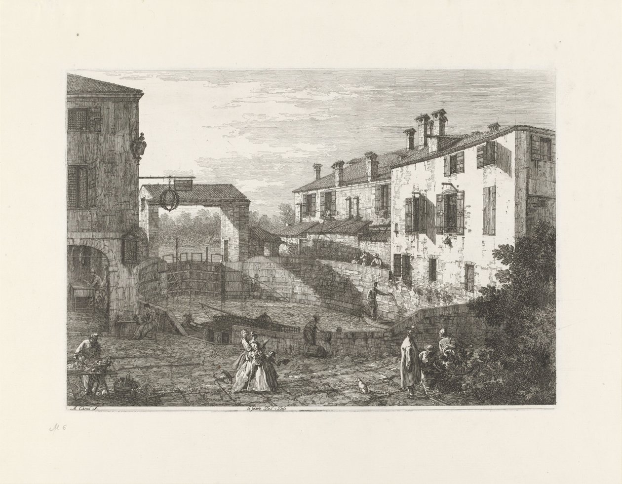 Le porte del Dolo (tittel på objekt) Utsikt over virkelige og forestilte steder (serietittel) Vedute altre prese da i Luoghi altre ideate da Antonio Canal (serietittel) av Canaletto