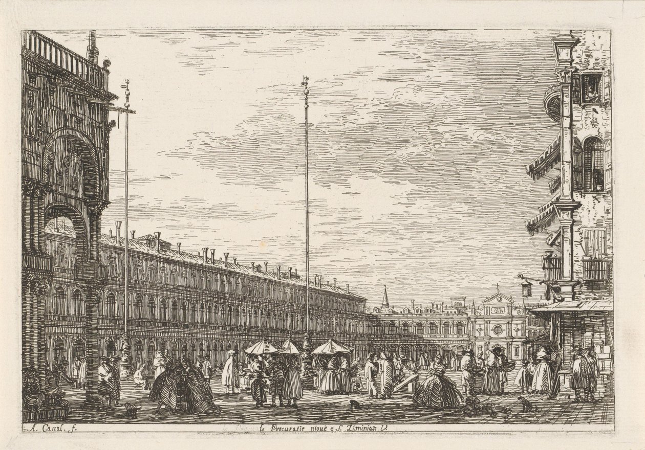Piazza San Marco Le procuratie niove e S. Ziminian V. (tittel på objekt) Ansikter på eksisterende og oppfunne steder (serietittel) Vedute altre prese da i Luoghi altre ideate av Antonio Canal (serietittel) av Canaletto