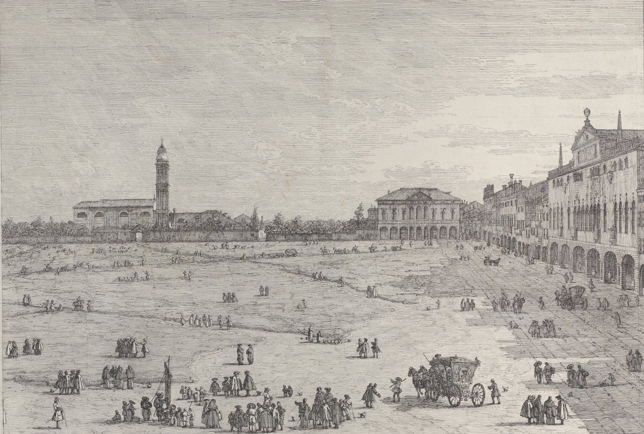 Prà della Valle: høyre halvdel av plassen til Prà della Valle i Padua, med Col ..., 1735-46. av Canaletto