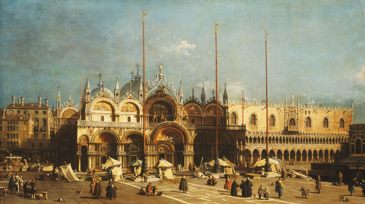 San Marco og Dogepalasset, Venezia, fra Piazza San Marco, ca. 1740-tallet av Giovanni Antonio Canal