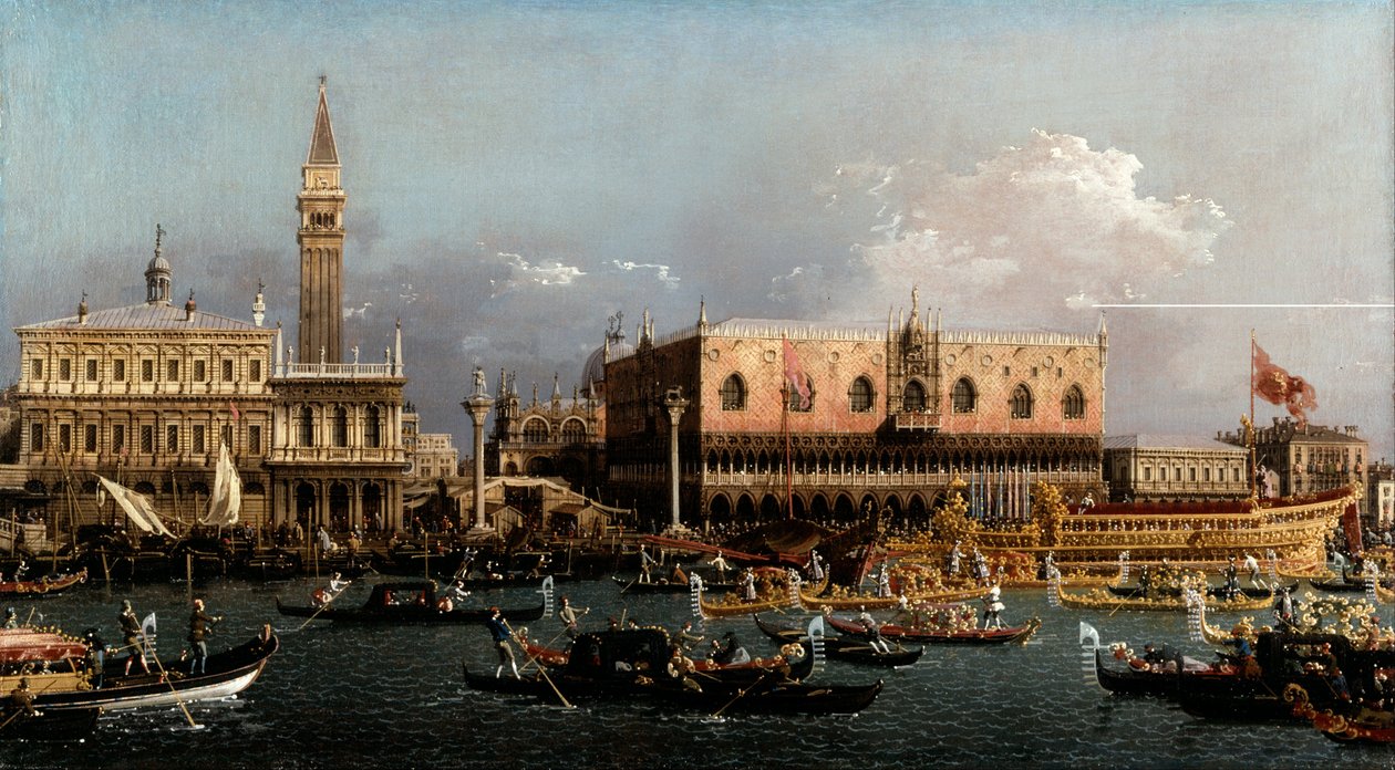 Bucintoro på Molo på Kristi Himmelfartsdag av Canaletto