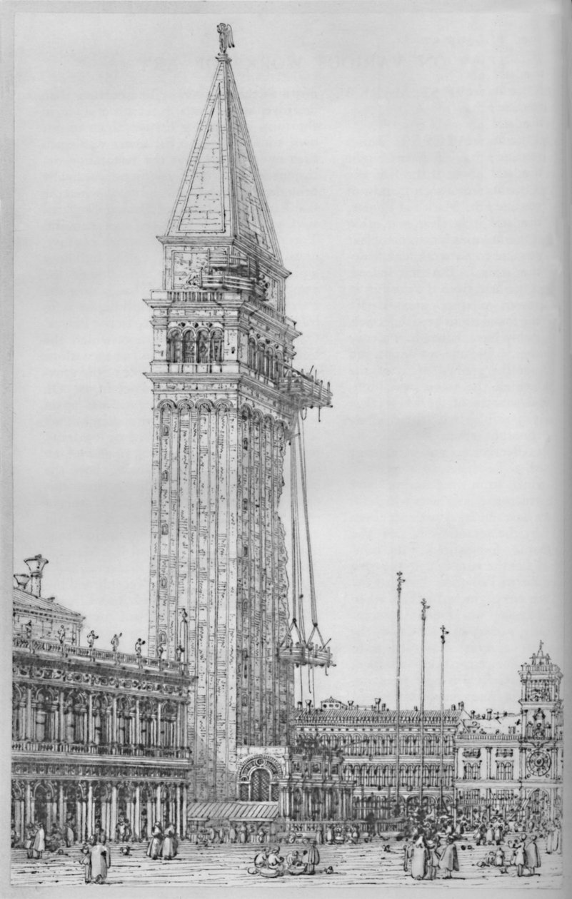 Campanile of St. Marks under reparasjon i 1745, 1903 av Giovanni Antonio Canal