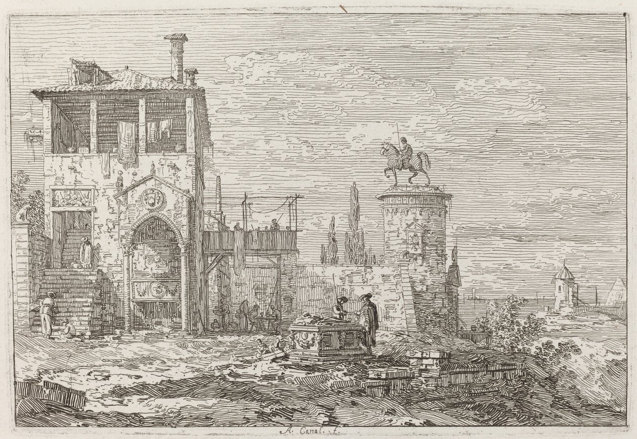 Ryttermonumentet [øverst til høyre] av Canaletto