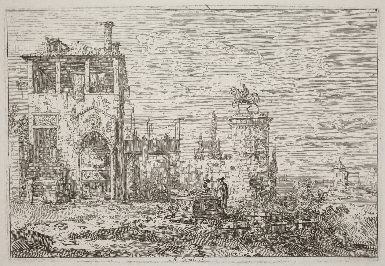Ryttermonumentet [øverst til høyre] av Canaletto