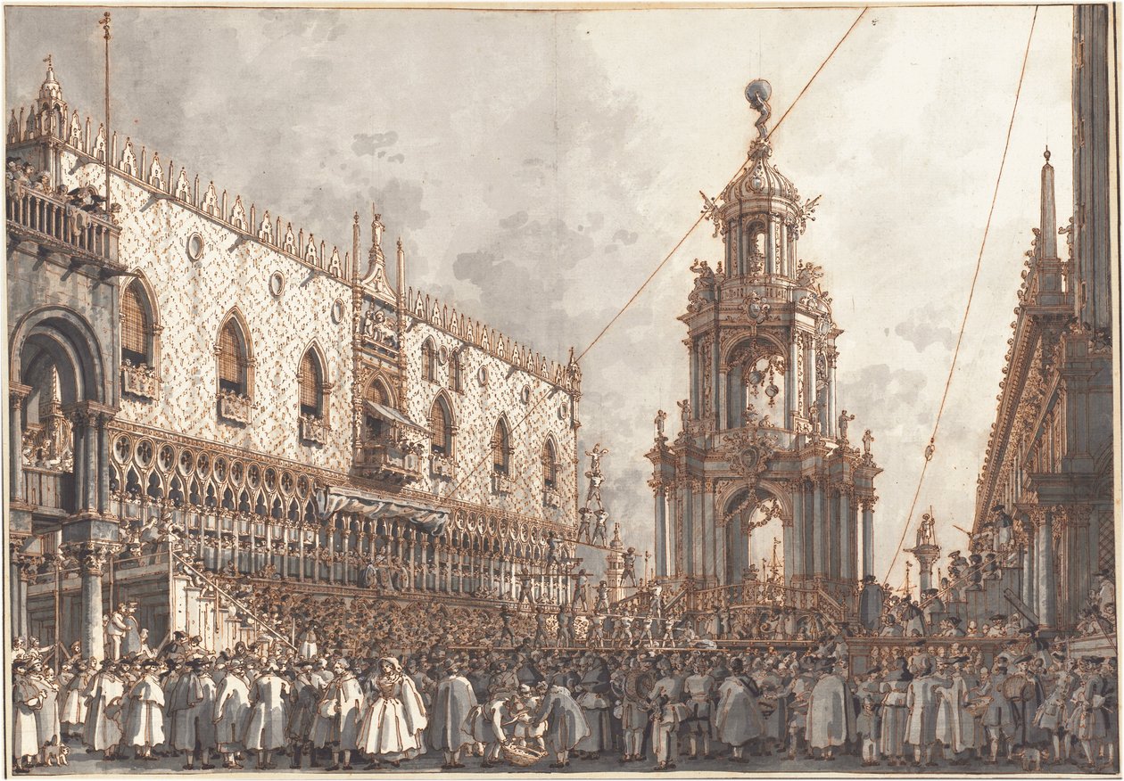 "Fettorsdag"-festivalen før hertugpalasset i Venezia av Canaletto