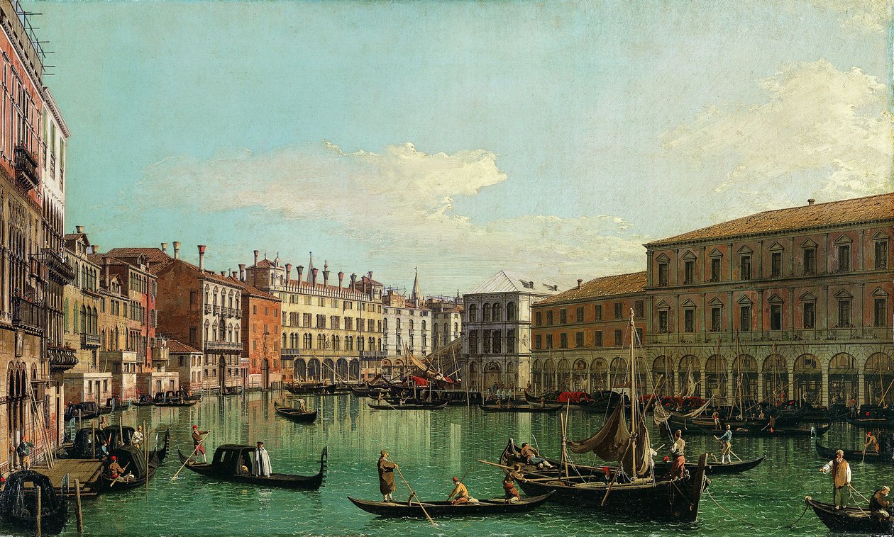 Canal Grande, Venezia, ser sørover mot Rialtobroen, 1730-tallet. av Giovanni Antonio Canal